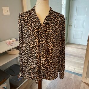 J. Crew Leopard Print Button-Up Blouse with built in tie large
